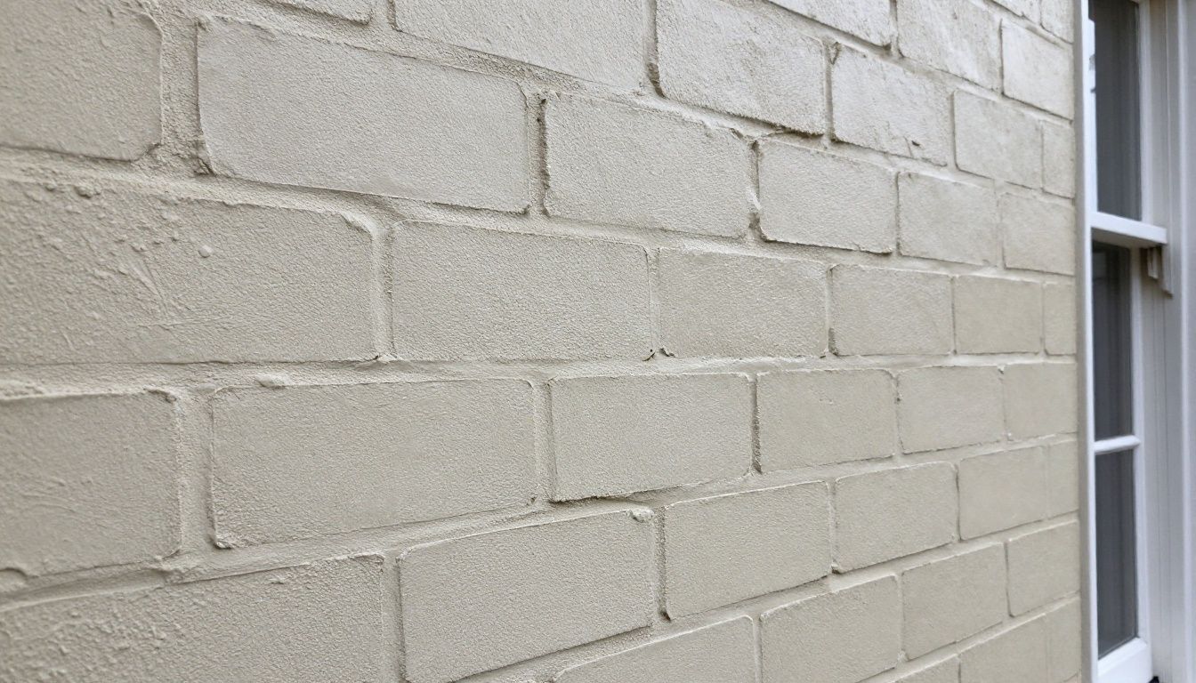 A close-up shot showing the subtle, breathable texture of a newly applied lime plaster finish on an interior brick wall of a Victorian house in Bristol.