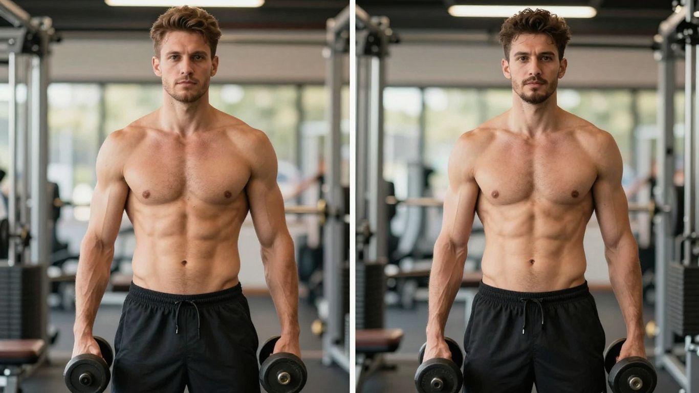 People showing fitness transformation at modern gym