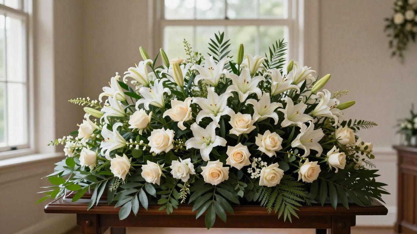 Elegant funeral flower arrangements in soft colors