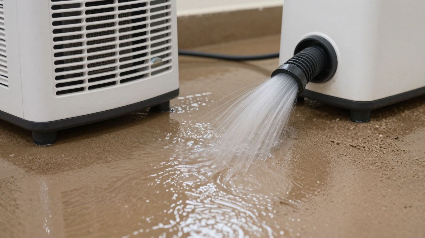 Wet carpet with dehumidifier removing water.