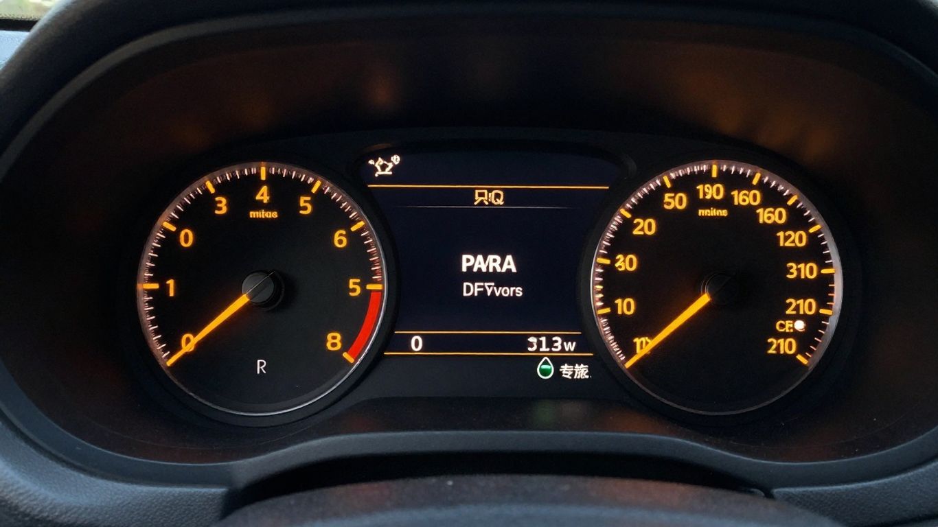 Close view of illuminated car dashboard warning symbols