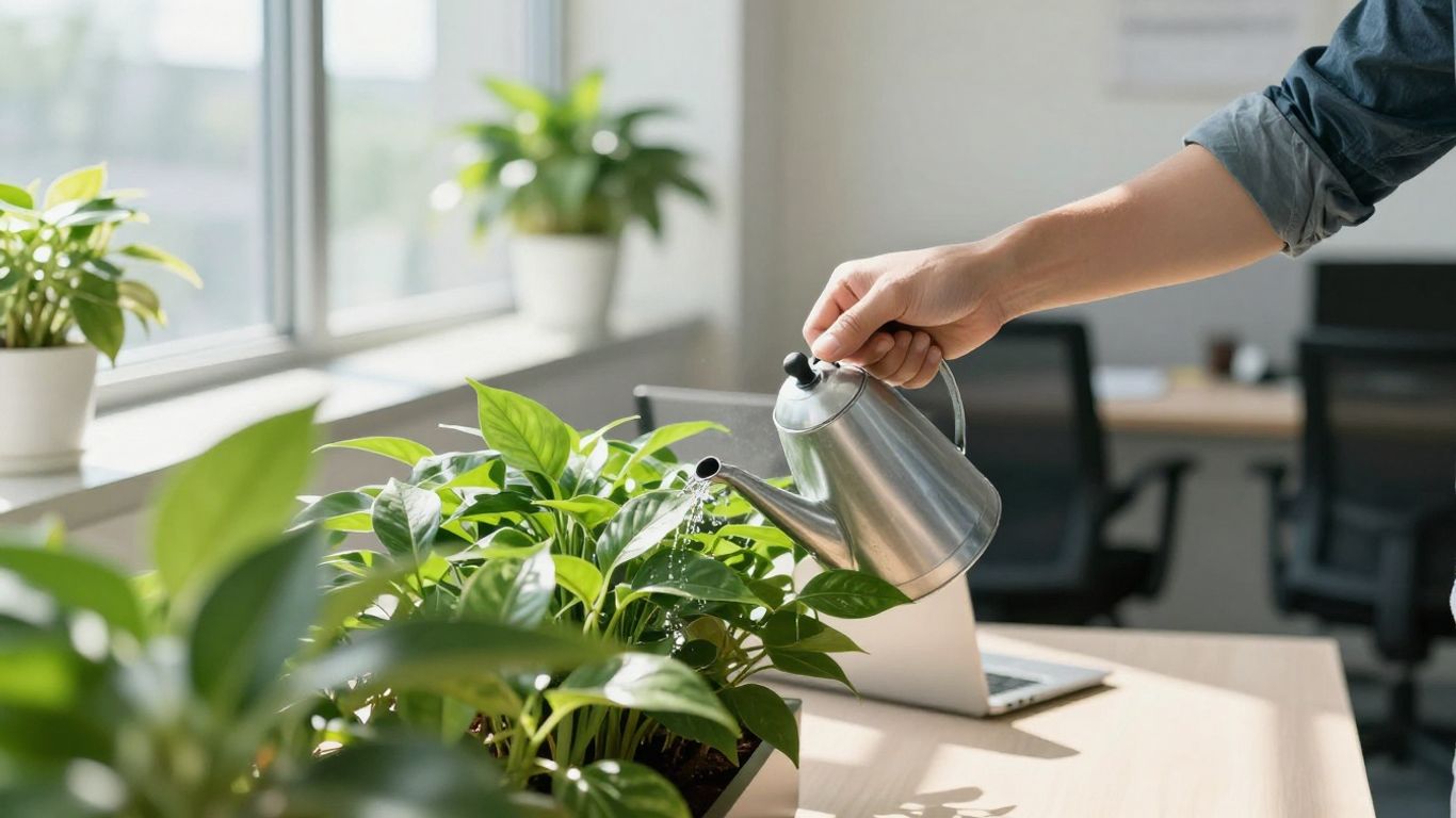 Employee caring for office plants
