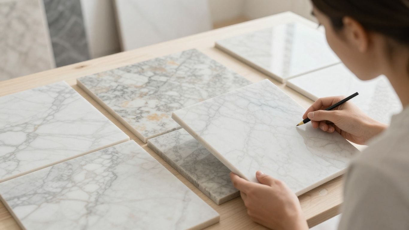 Marble tile samples for home renovation project.