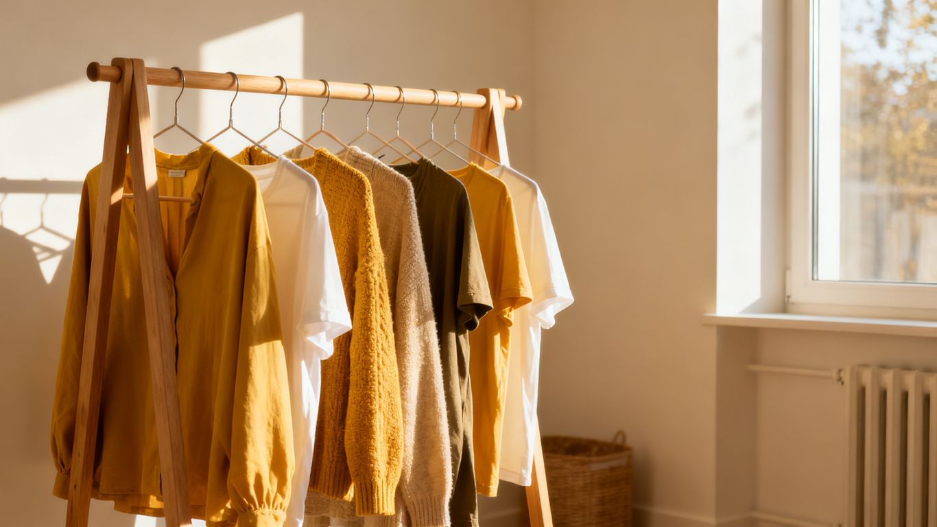 Organized drying rack with fresh clothes
