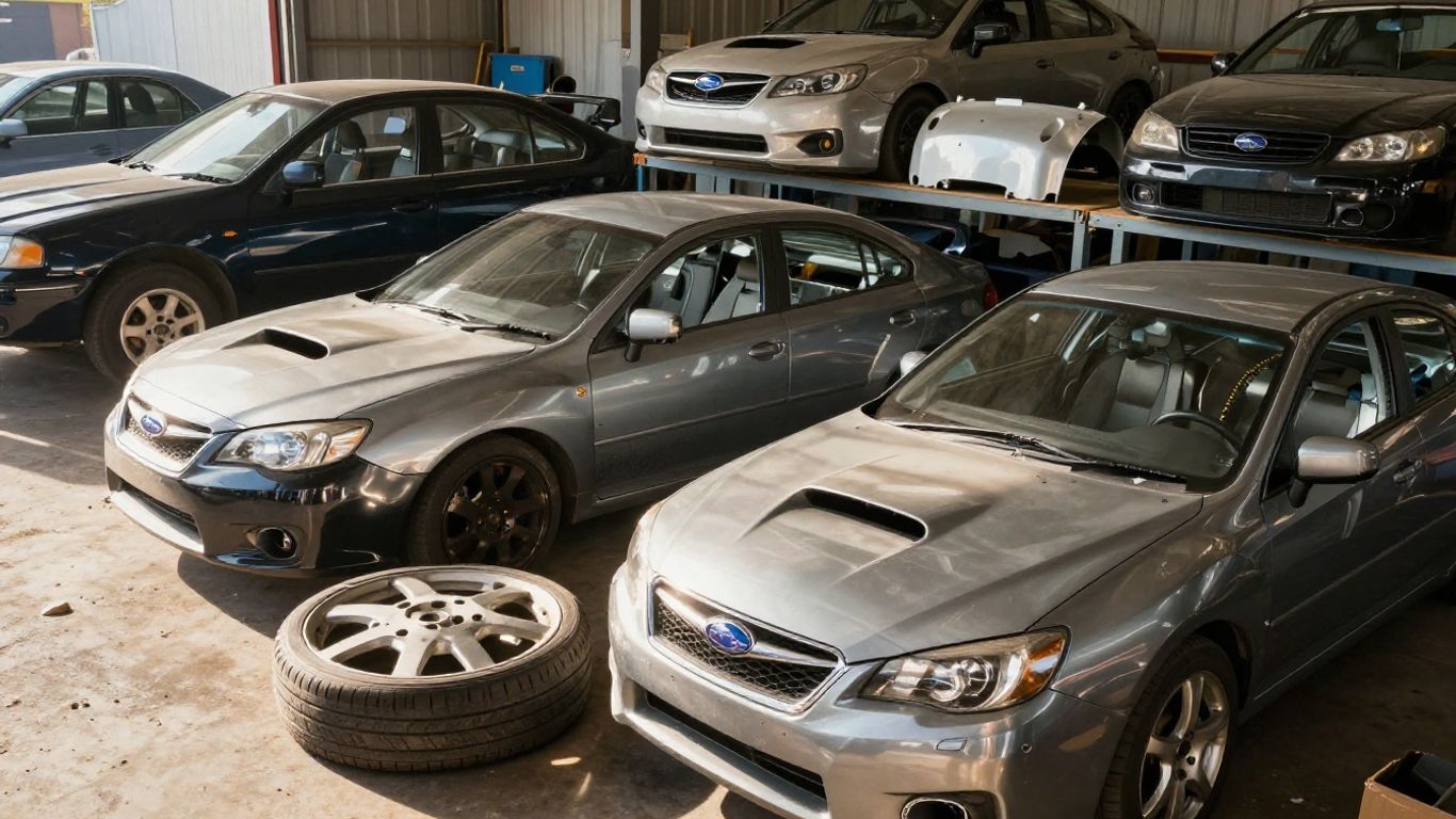 Used Subaru parts arranged in Perth yard