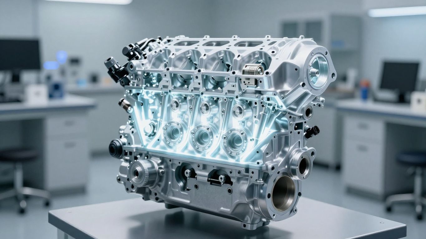 Modern engine block view in studio