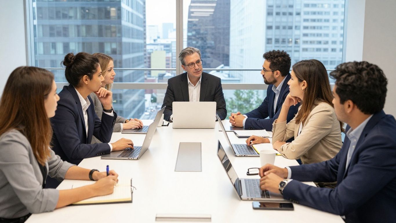 Global team mapping around a conference table