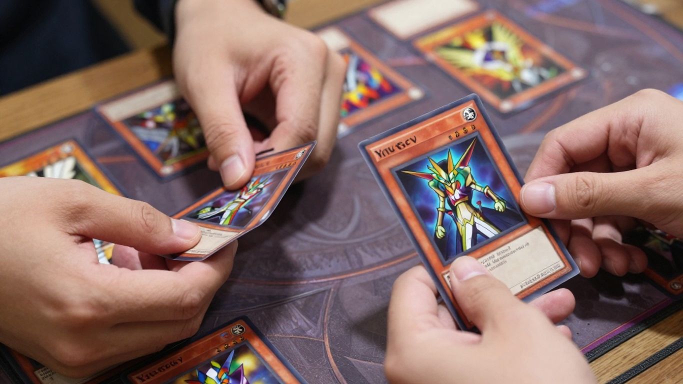 Yu-Gi-Oh! card game duel in progress.
