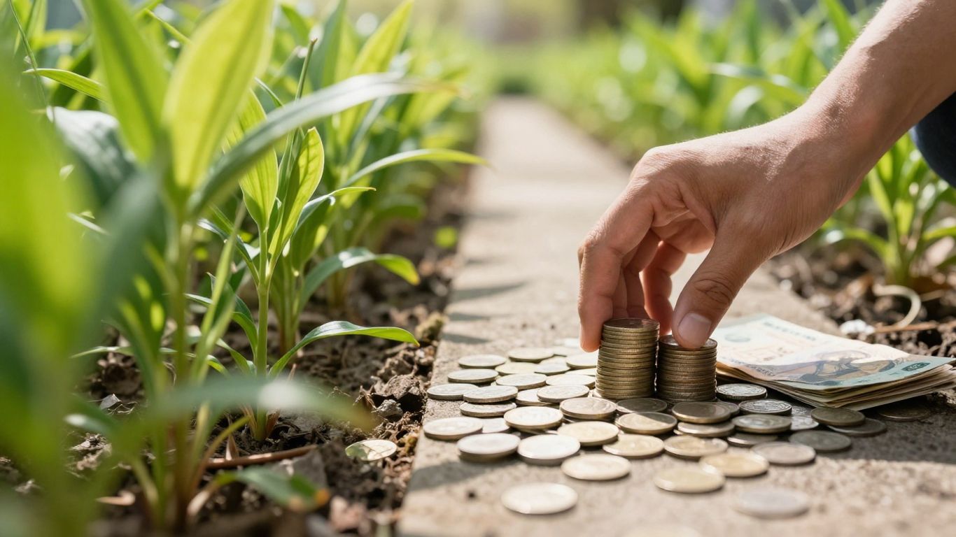 Persona organizando dinero con éxito financiero.