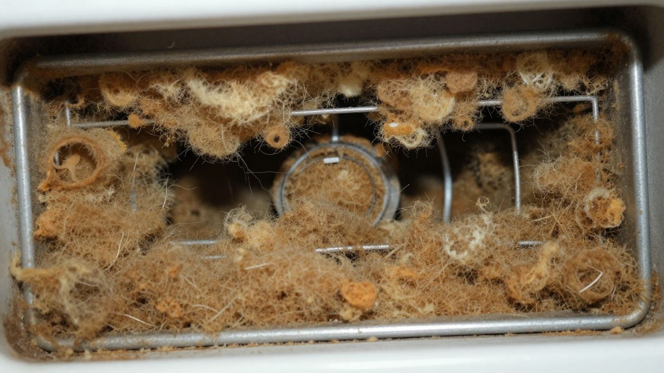 Clogged dryer vent filled with lint and debris.