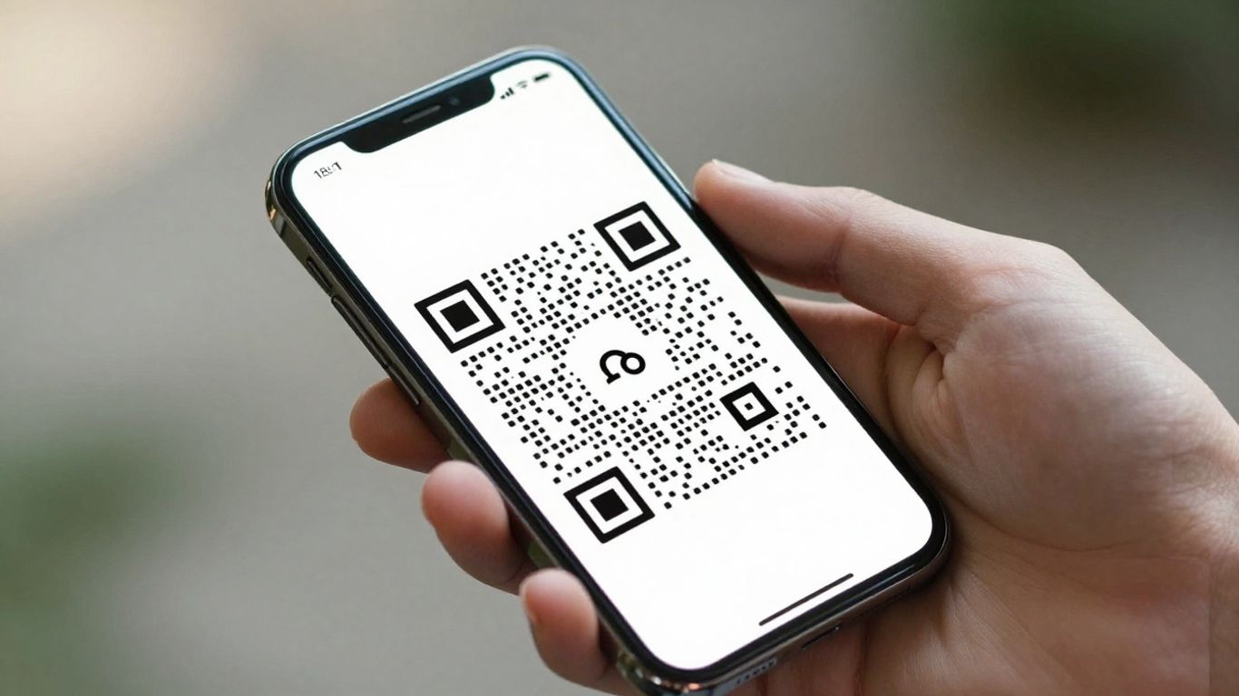 Smartphone scanning a QR code.