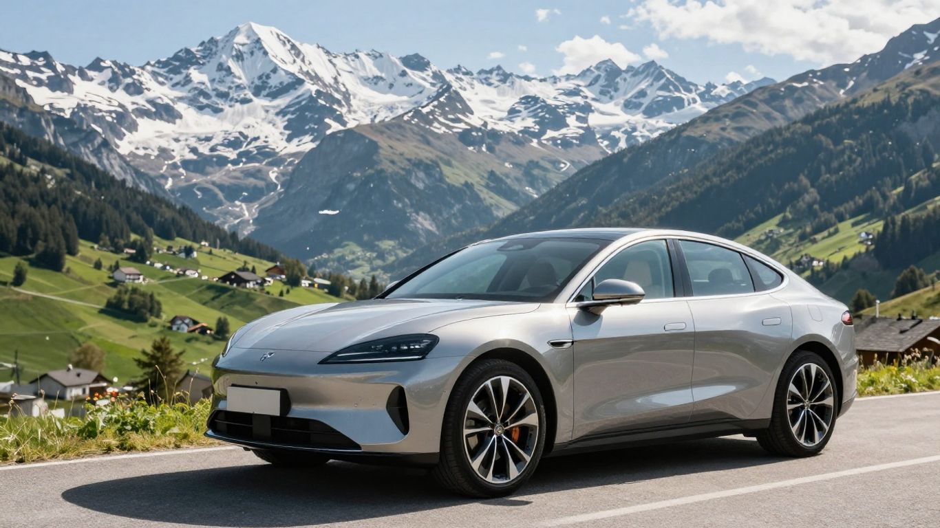 Auto auf Schweizer Bergpanorama