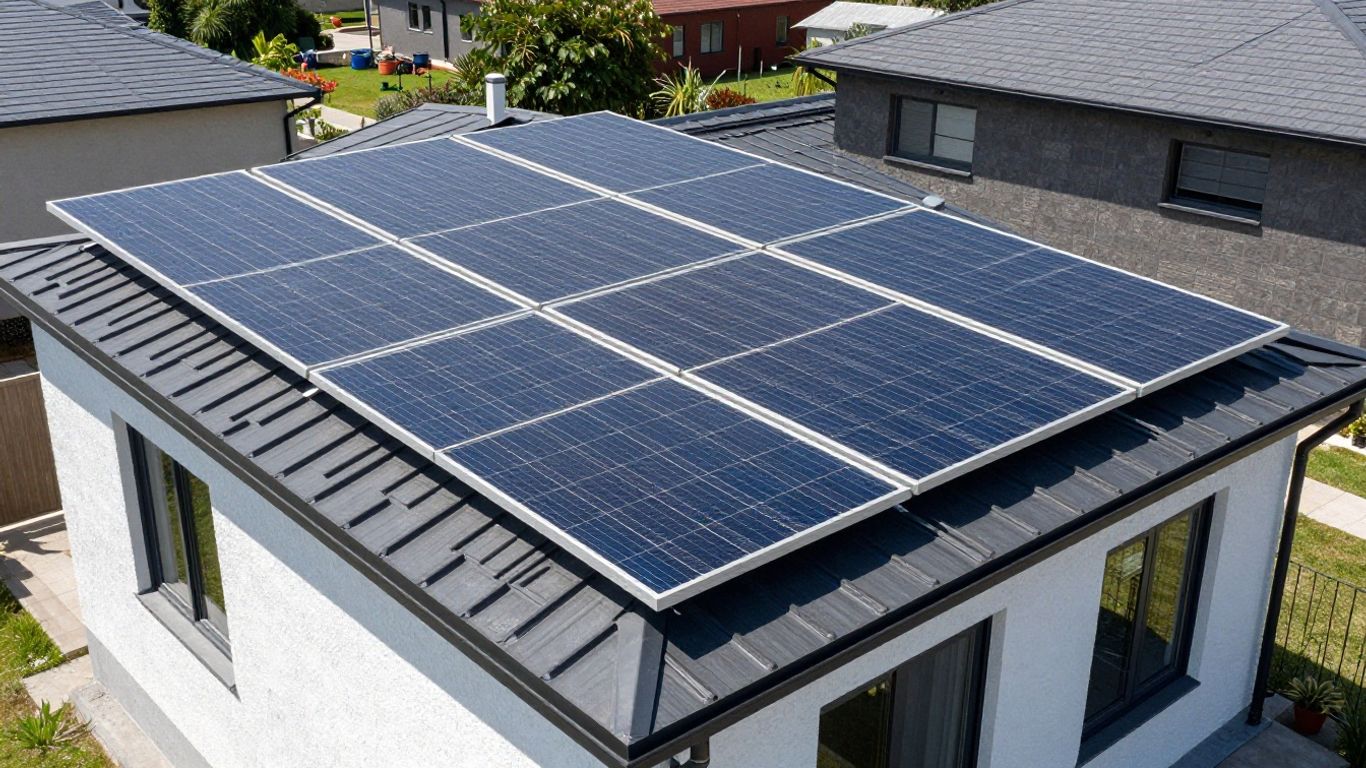 Panneaux solaires sur un toit de maison moderne.