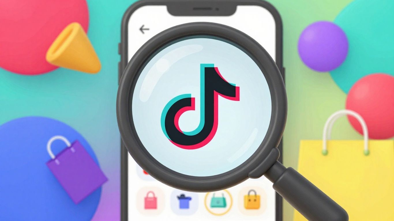 TikTok Shop interface with shopping bag and magnifying glass.
