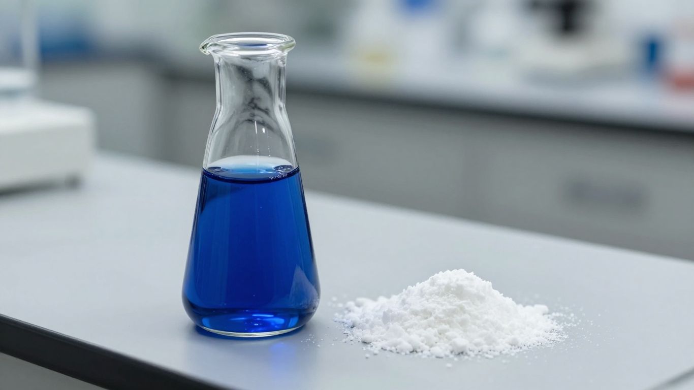 Silver nitrate solution and crystals in a lab setting.