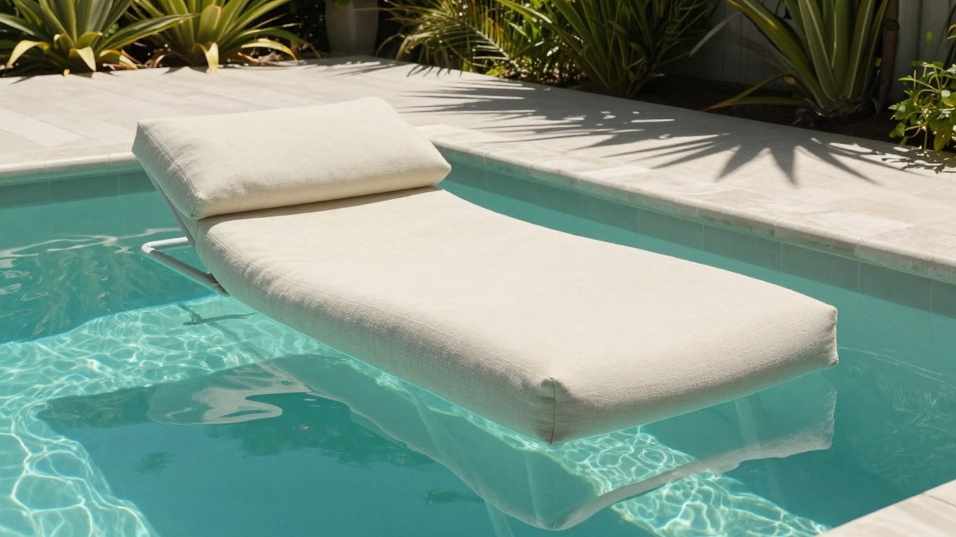 Floating fabric lounger on a calm pool