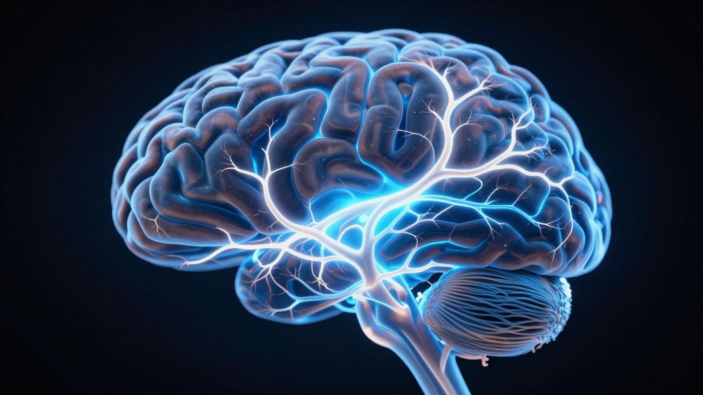Brain with glowing neural pathways and light