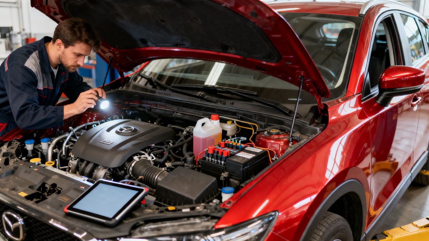 VW Taigo Motorraum bei der Prüfung
