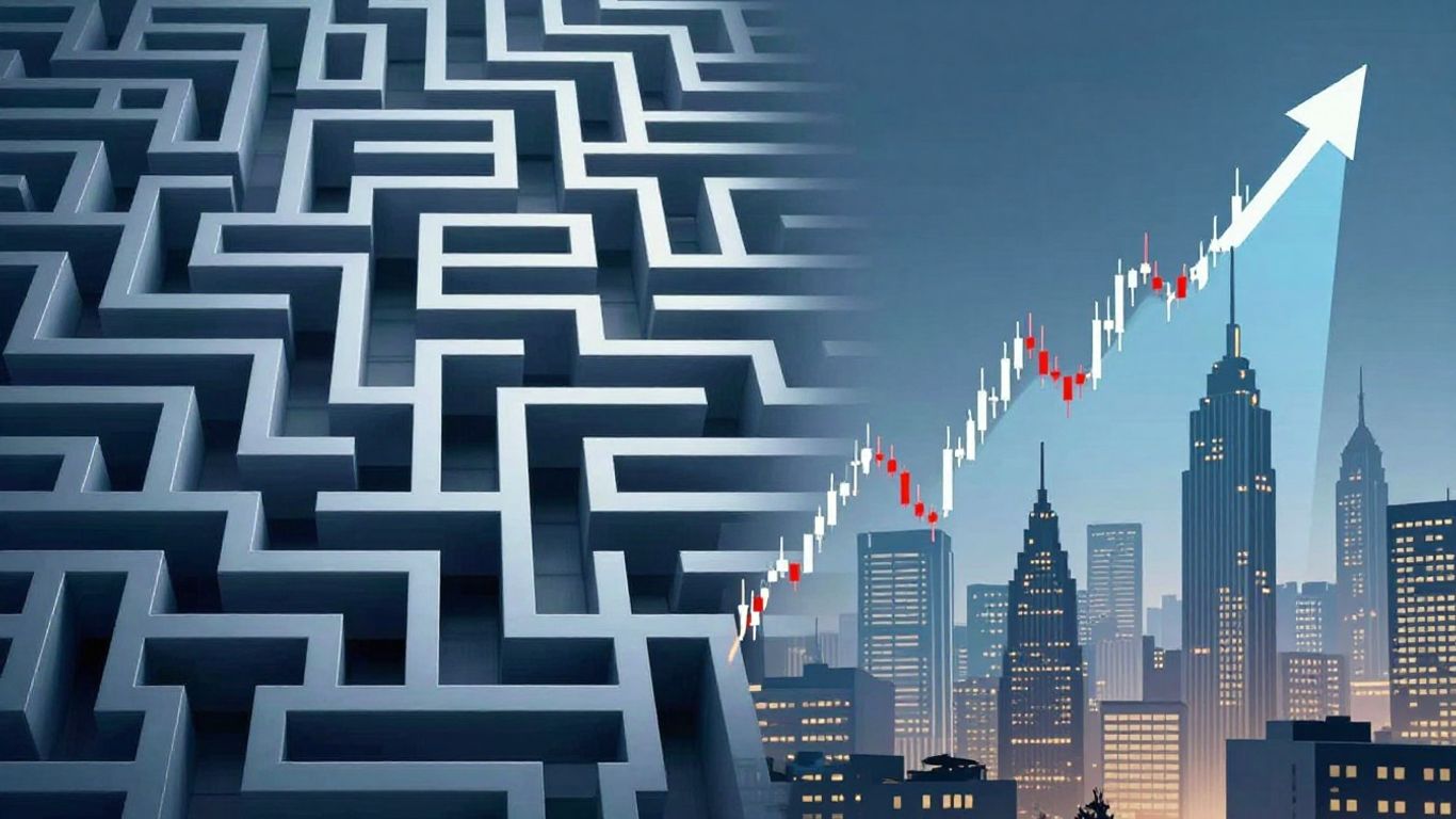 Financial maze and cityscape for US traders.