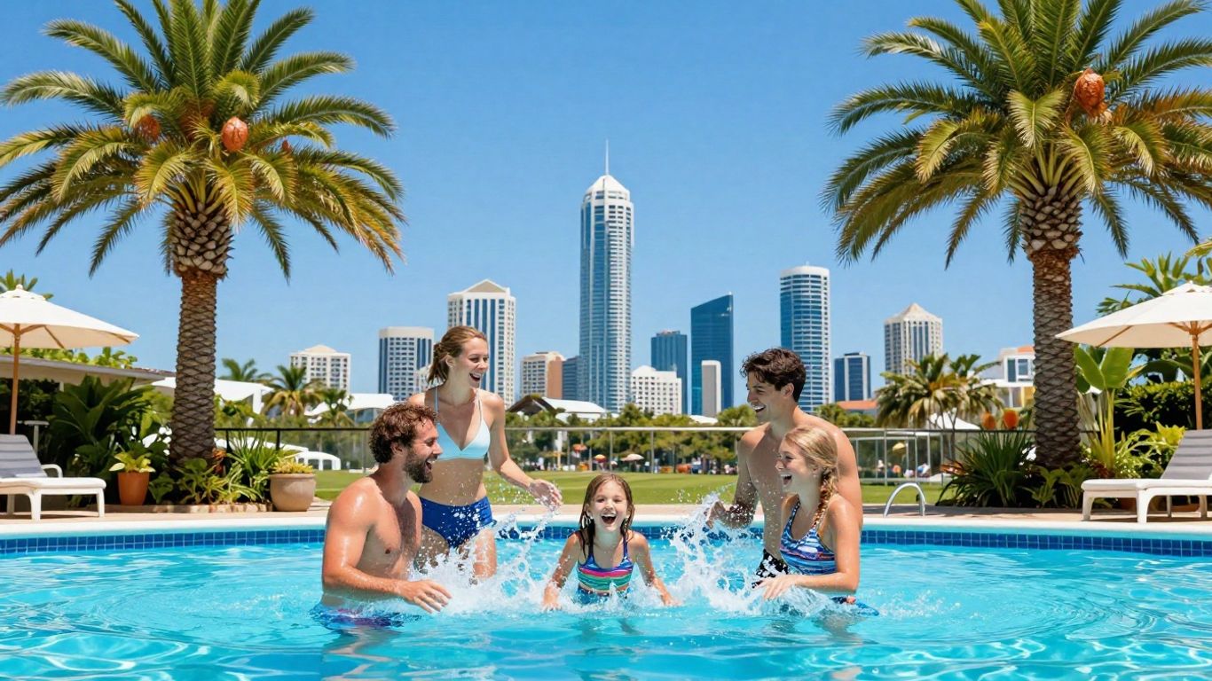 Family enjoying pool at Gold Coast BIG4 Holiday Park