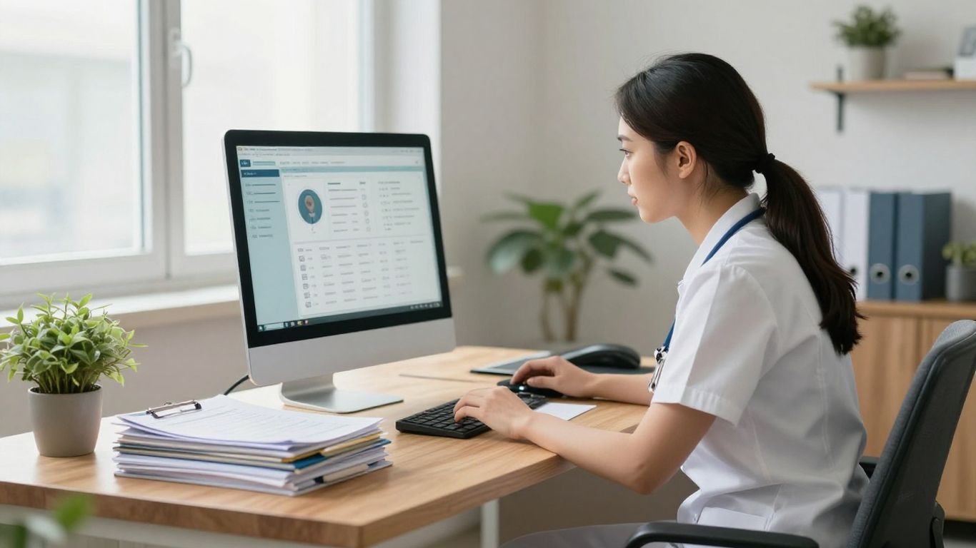 Physician reviewing professional digital credentials