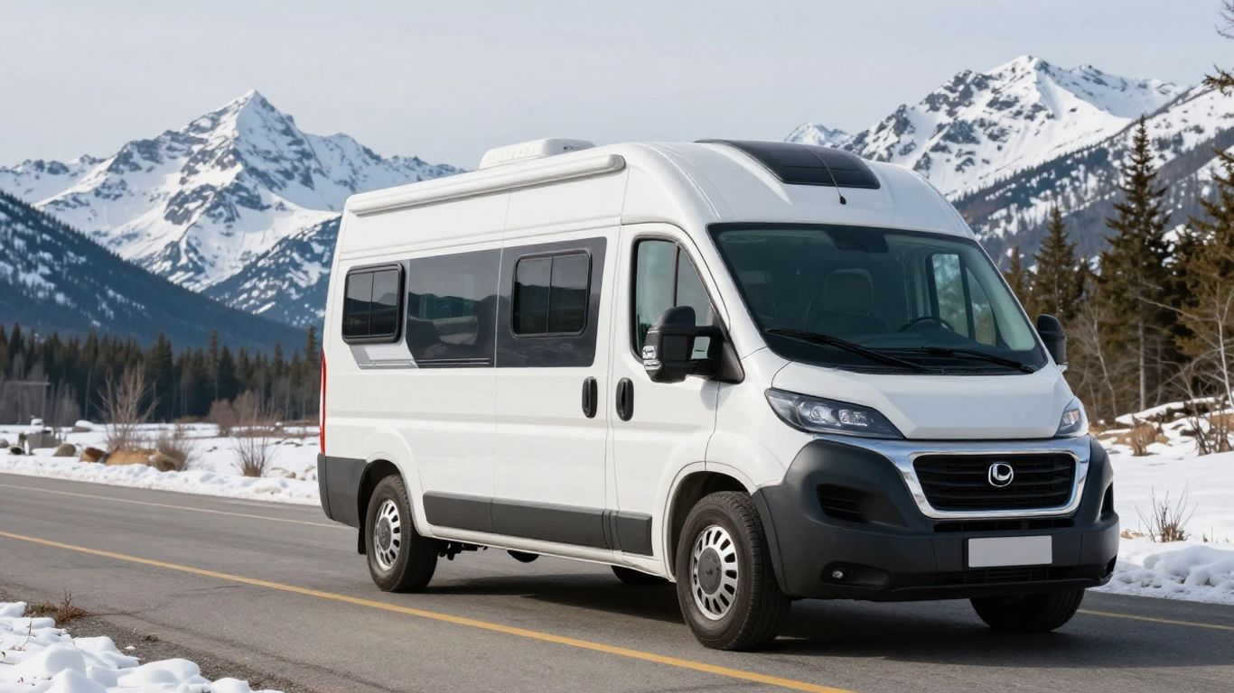 Motorhome parked with Canadian mountains backdrop