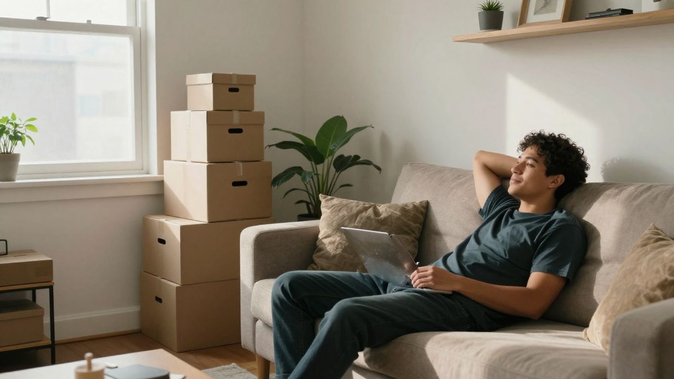 Persona relajada en un apartamento con seguro de hogar.