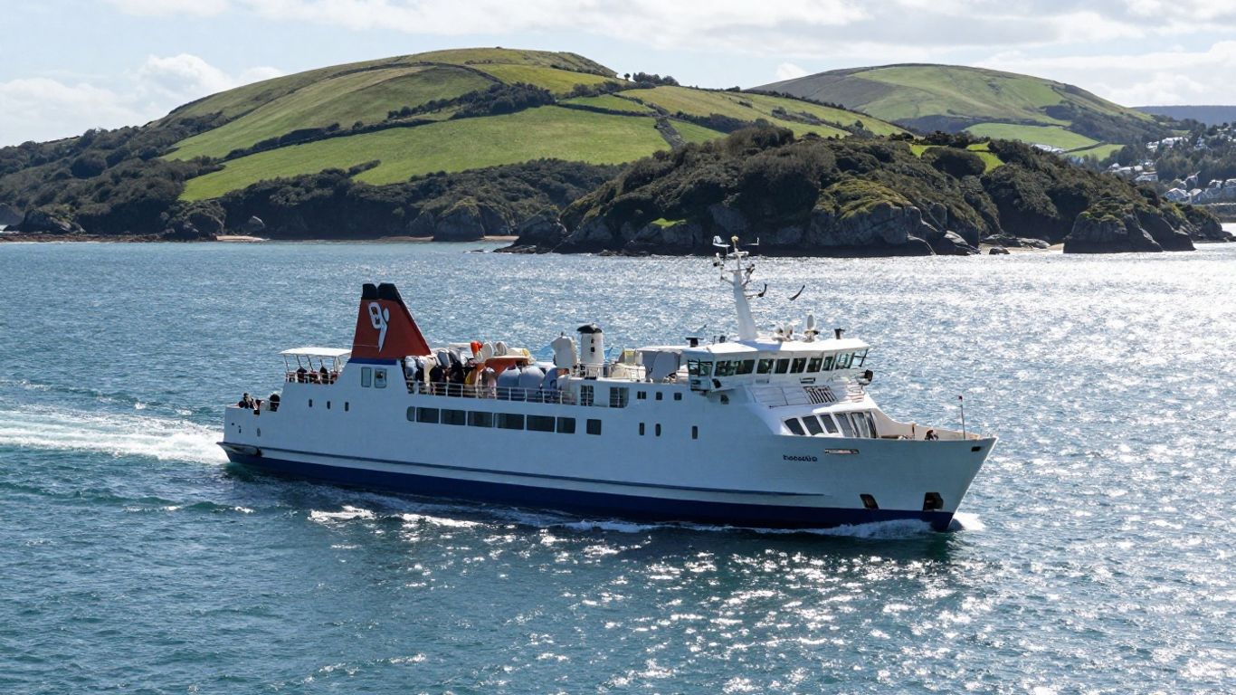 Ferry approaching the island of Jersey.