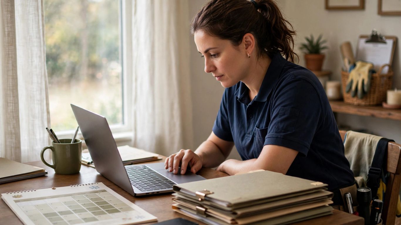 Pest technician reviewing customer service records