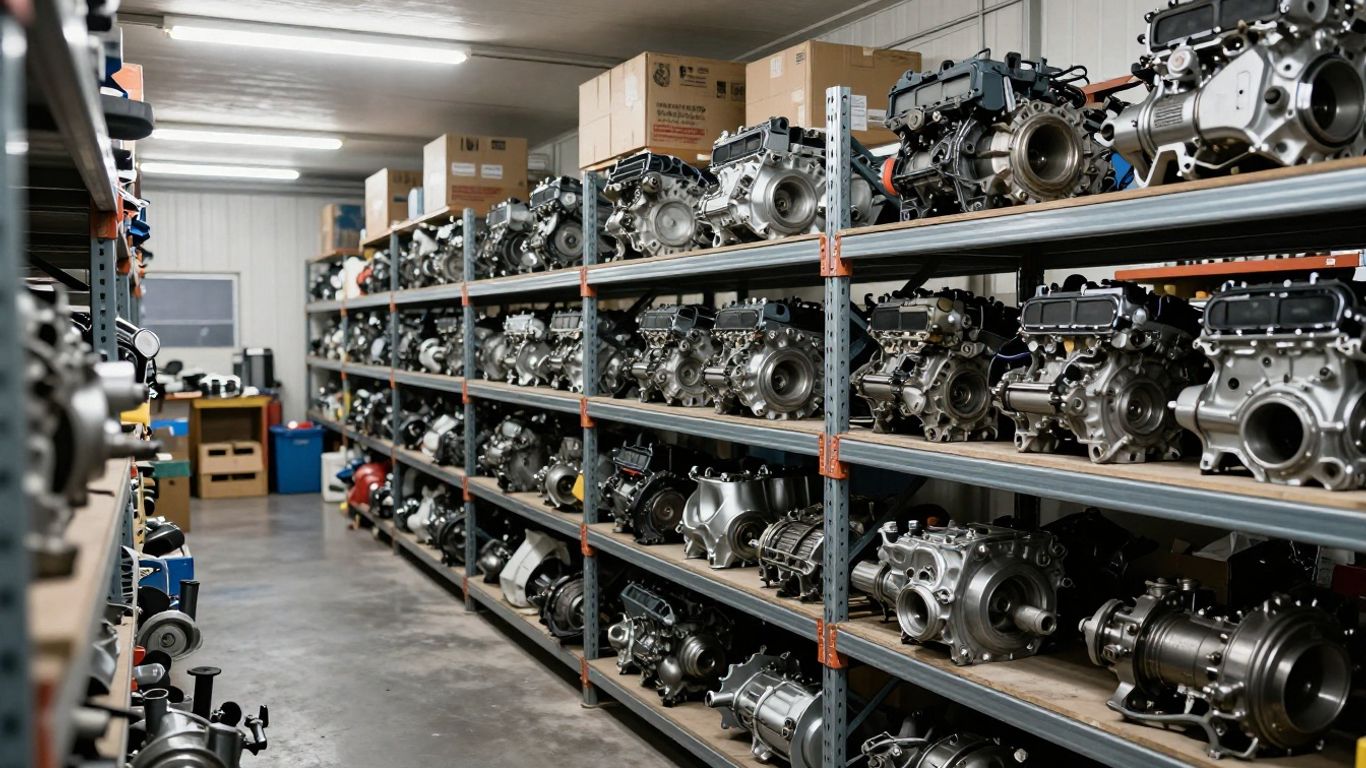 Organized rows of various car engine parts
