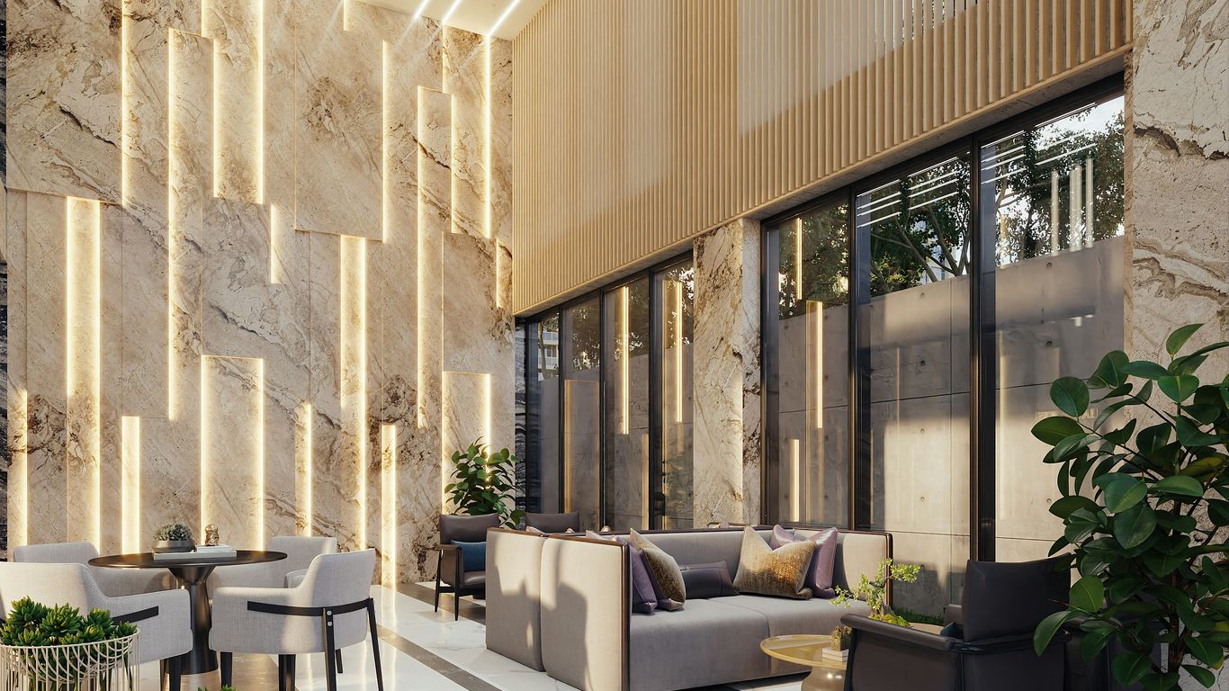 Stone furniture with integrated hotel lighting