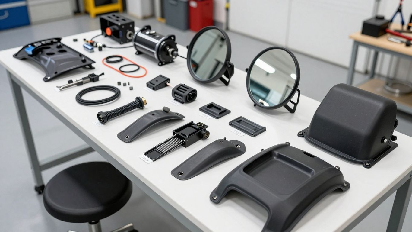 BYD parts arranged beside an electric vehicle