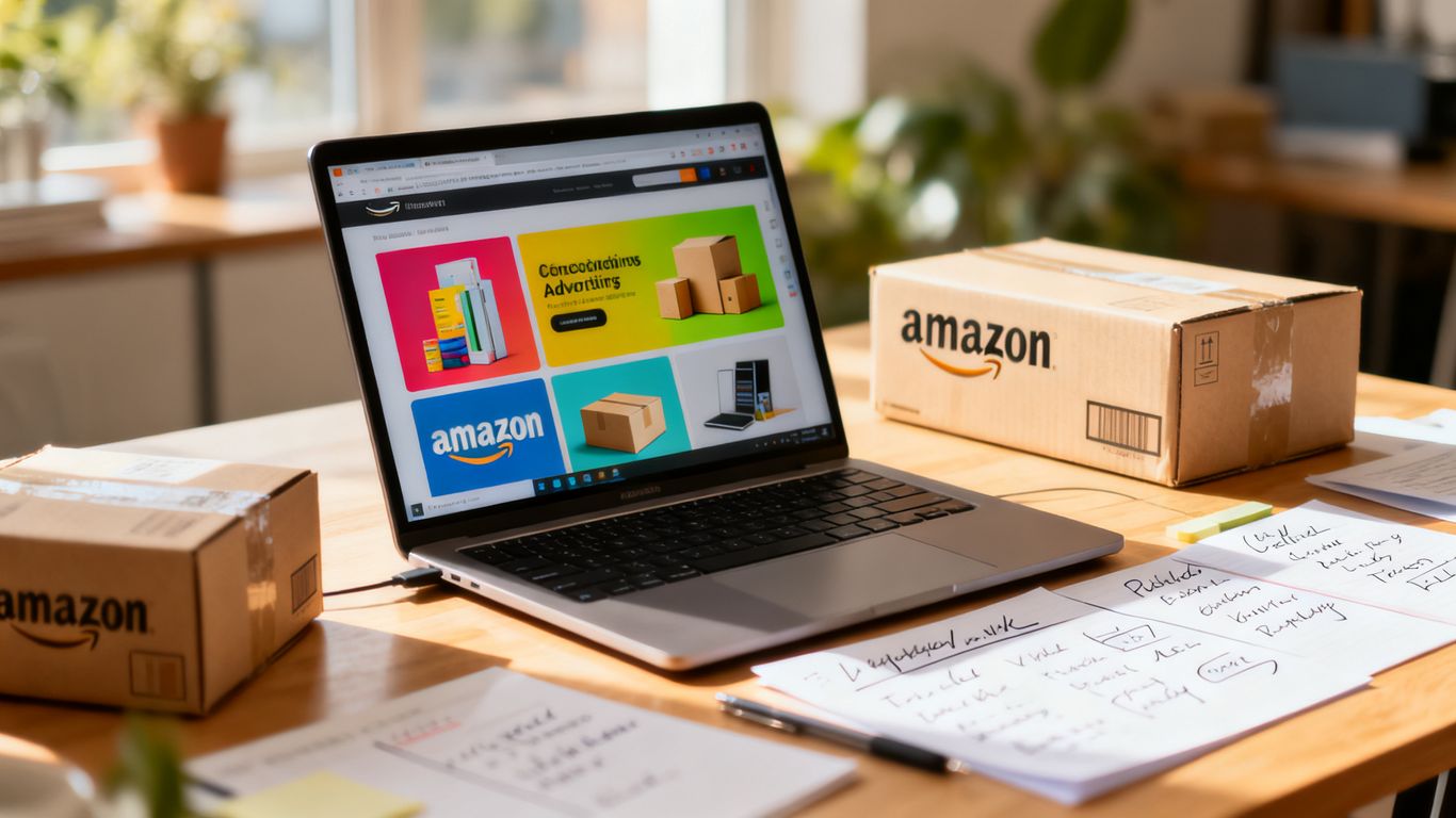 Amazon advertising campaign structure on laptop