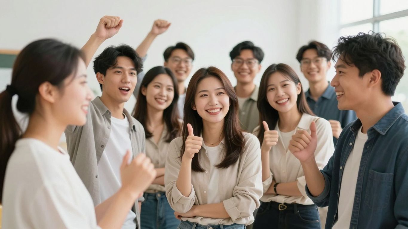 Personas interactuando en un entorno moderno y brillante.