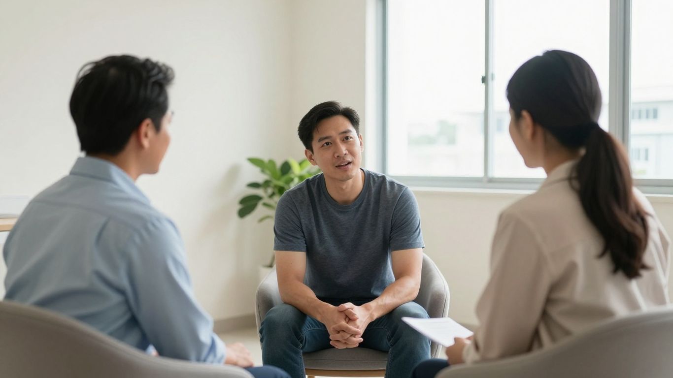Patient discussing care options in a bright clinic