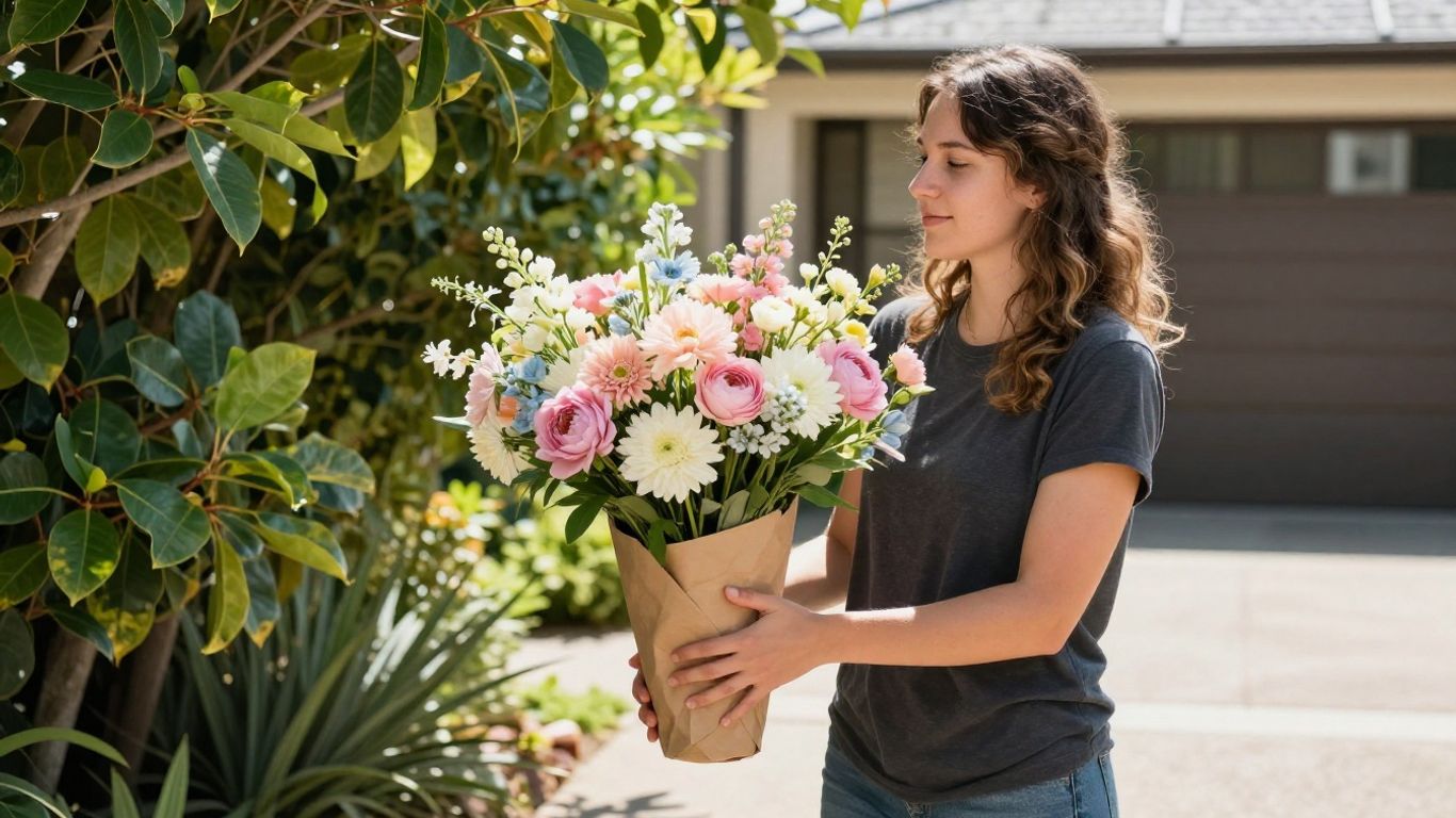 Flower delivery arriving at an Altona home