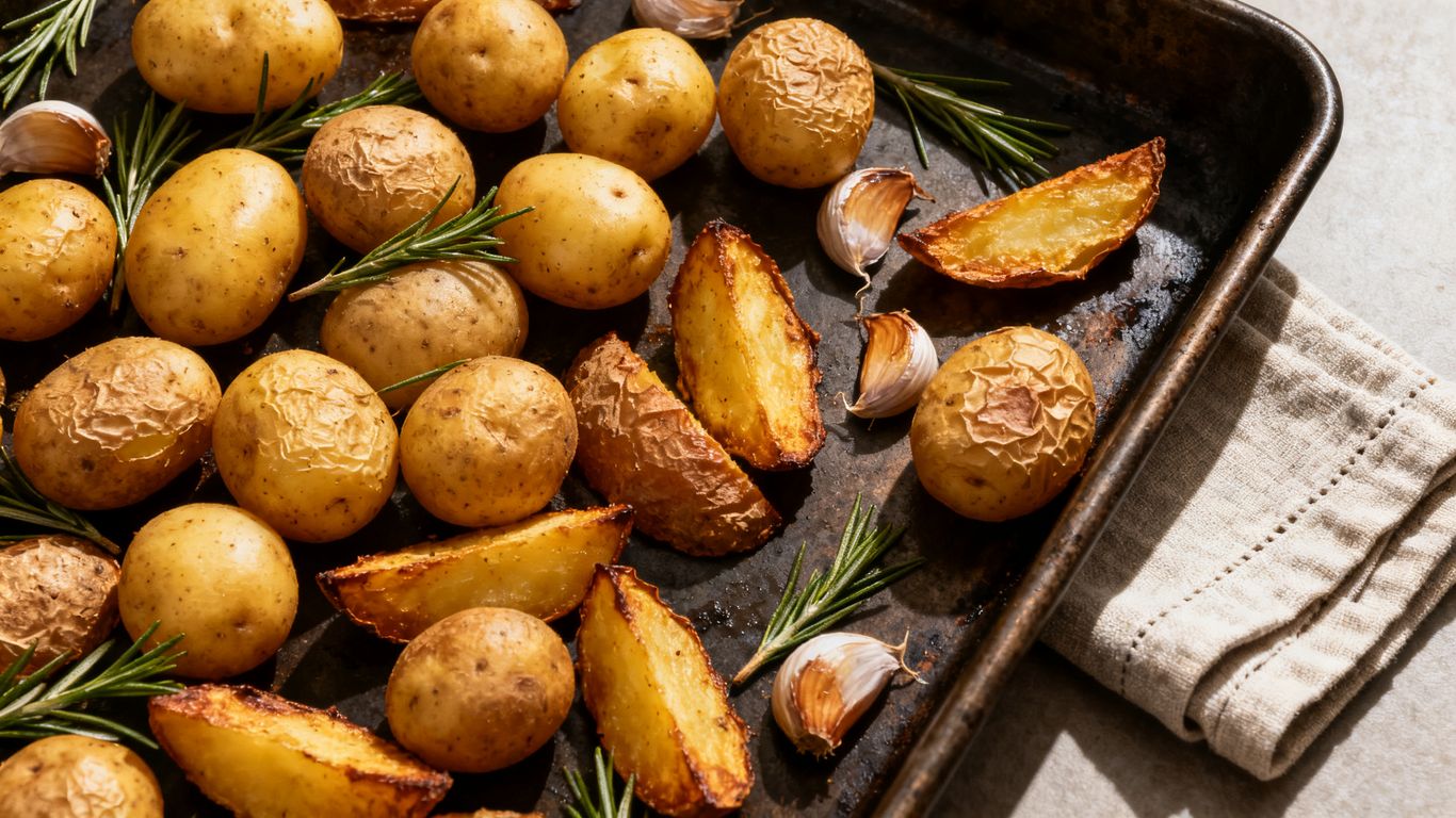 Geroosterde biologische aardappelen met verse kruiden