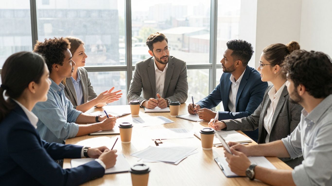 Personas discutiendo un modelo de negocio de bHIP.
