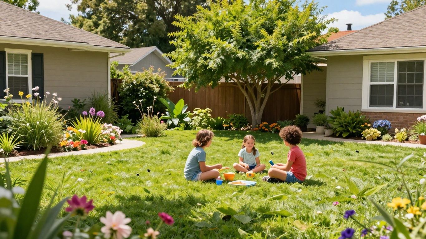 Family enjoying a mosquito-free backyard in spring.