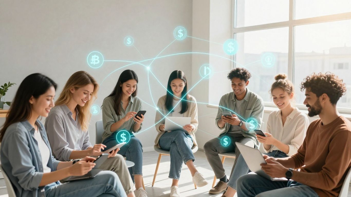 People using devices for online loan comparison.