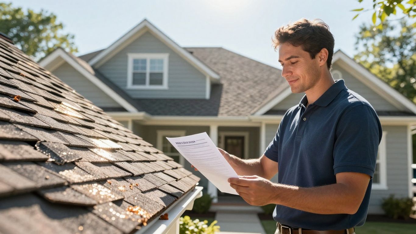 Roofing salesperson closing a deal on a porch.