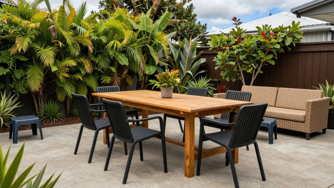Outdoor furniture materials on a sunlit patio