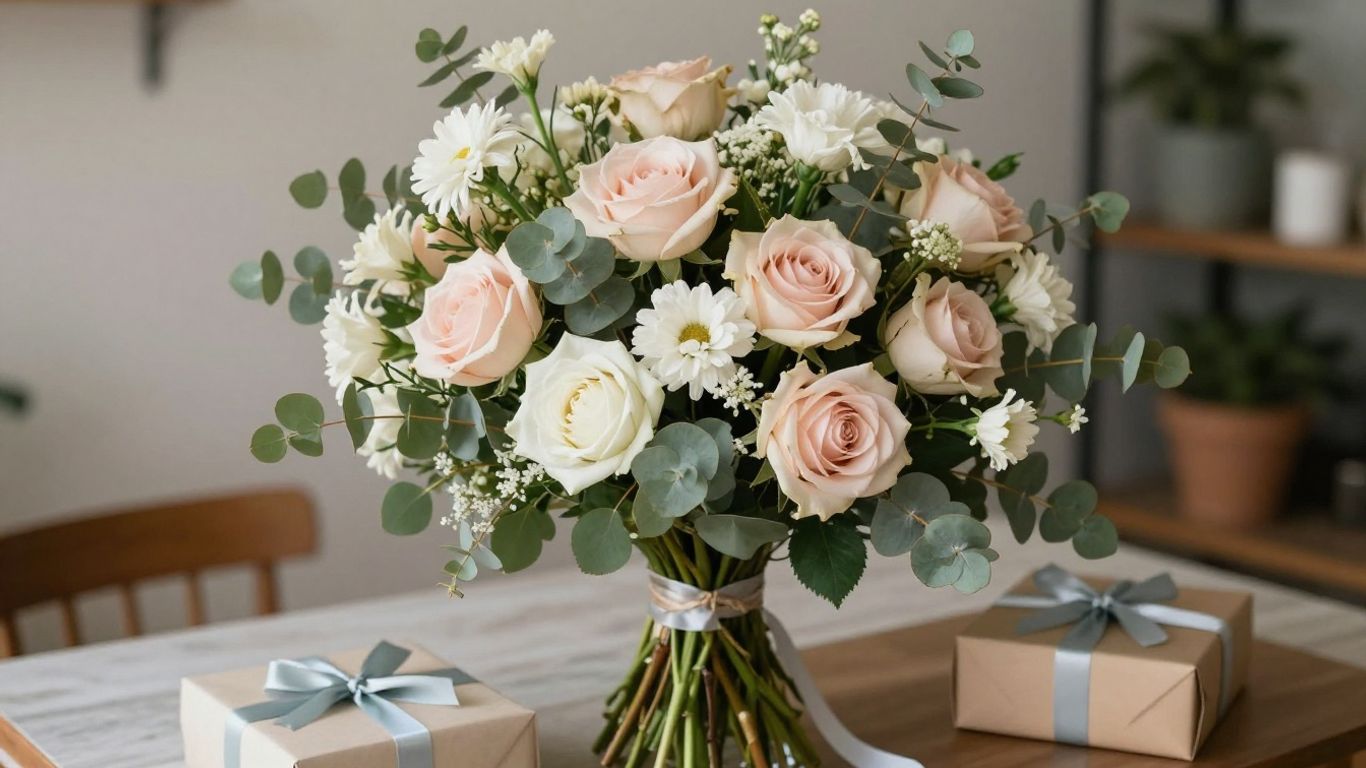 Fresh romantic bouquet prepared for delivery