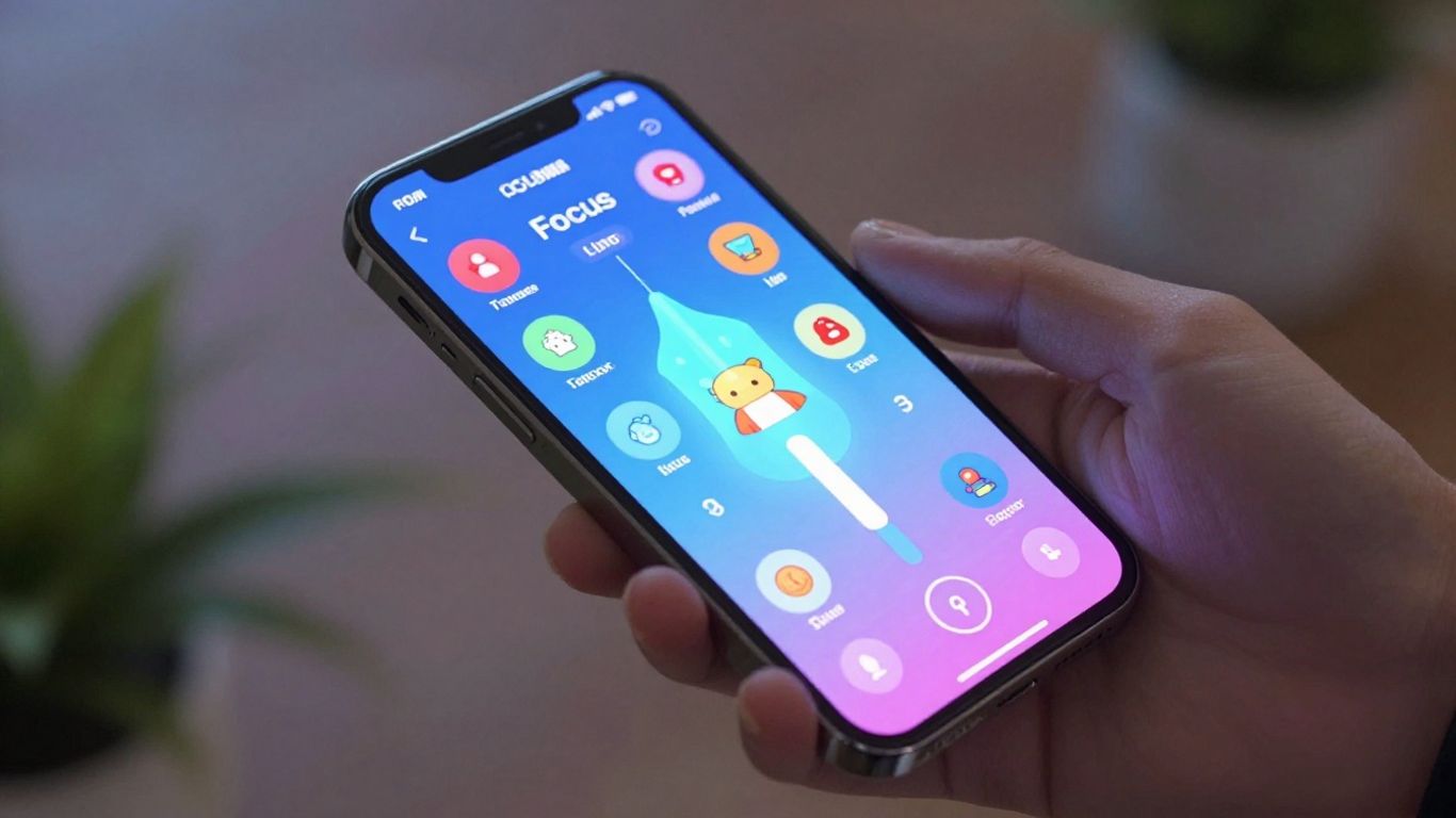 Gamified focus timer on a smartphone screen.