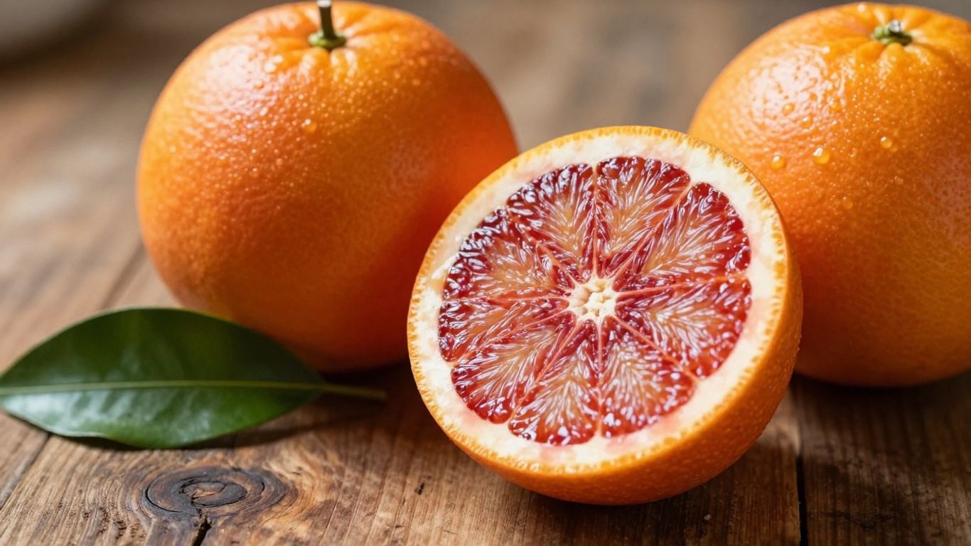 Sliced blood orange with deep red flesh.