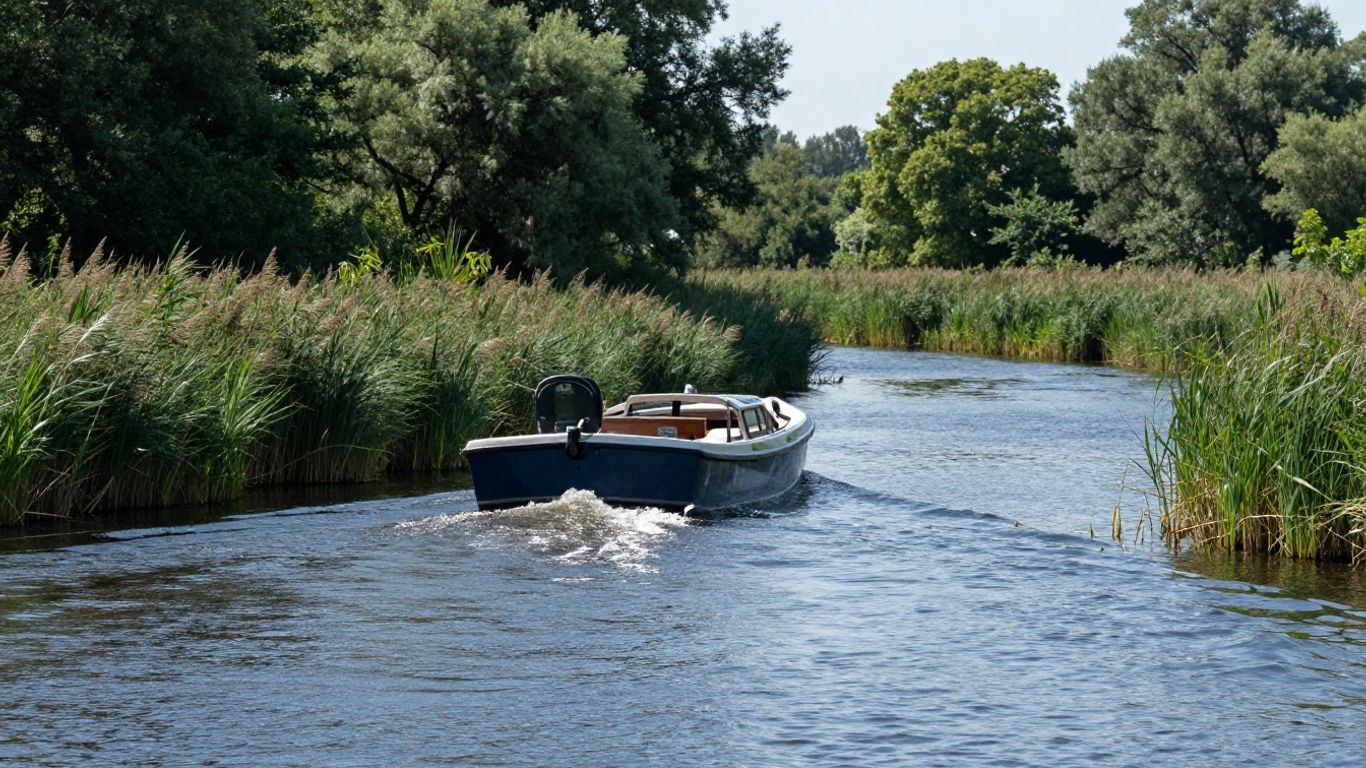 Boot varen in de Biesbosch, natuur en water