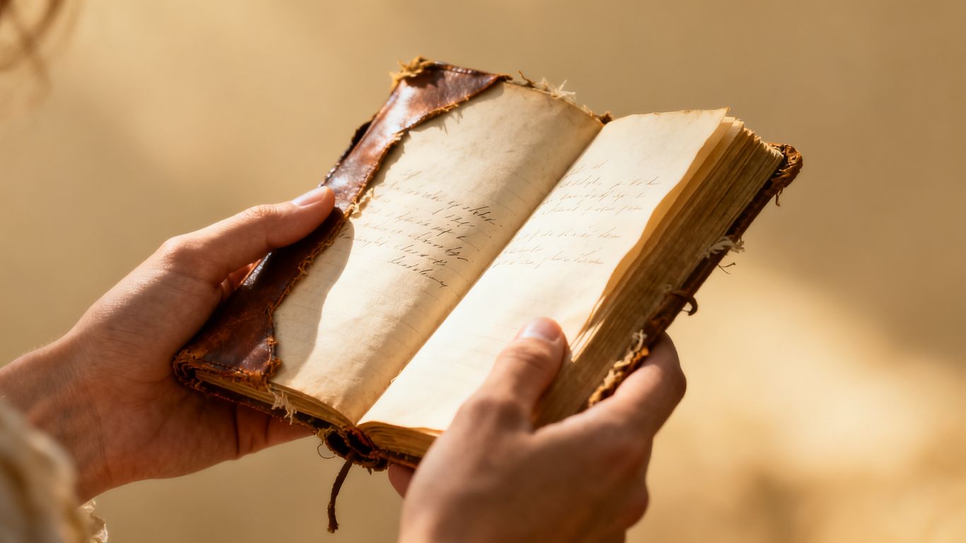 Hands writing in a journal, love story theme.