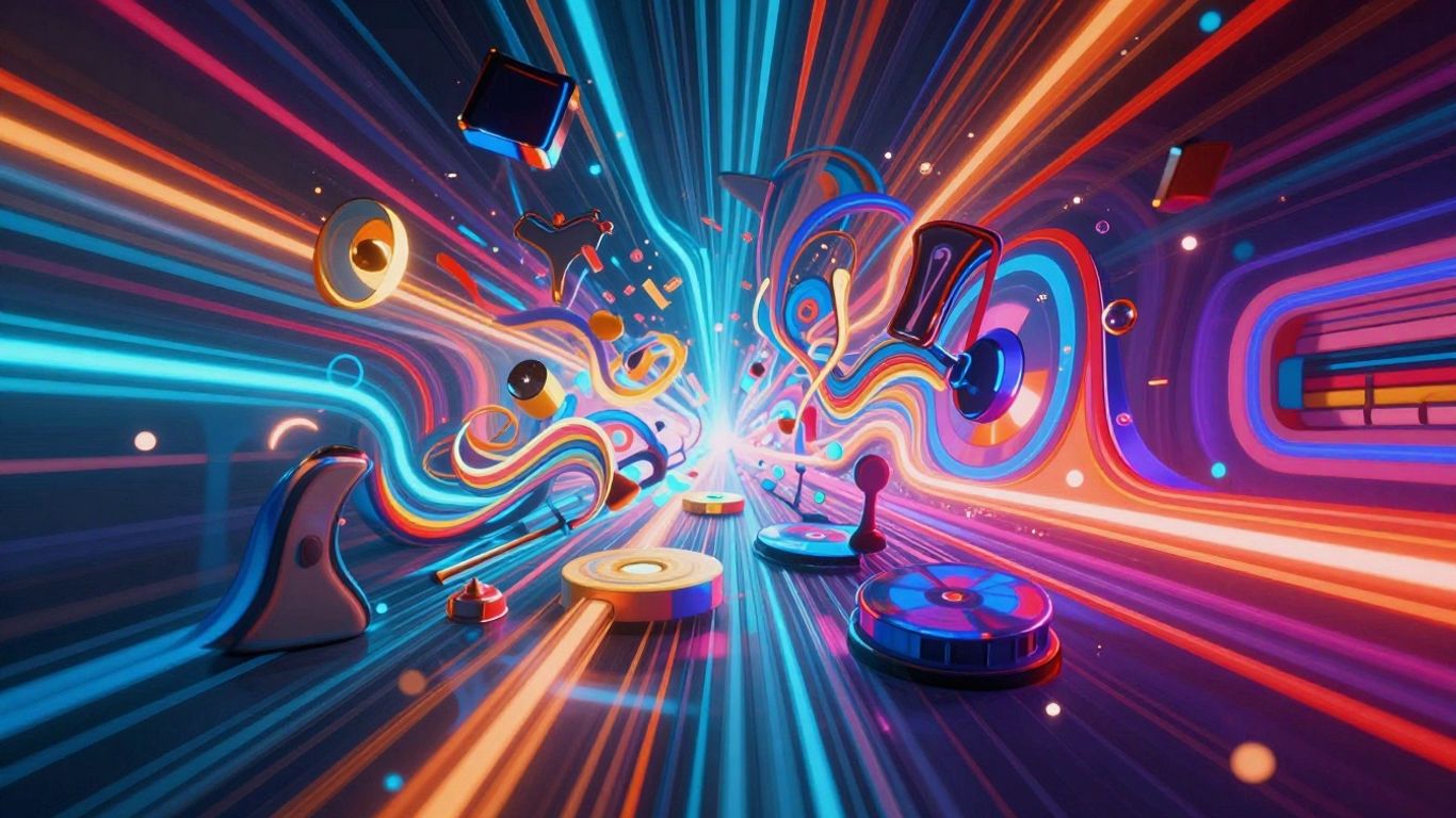 AI music video visualizer with abstract shapes and light.