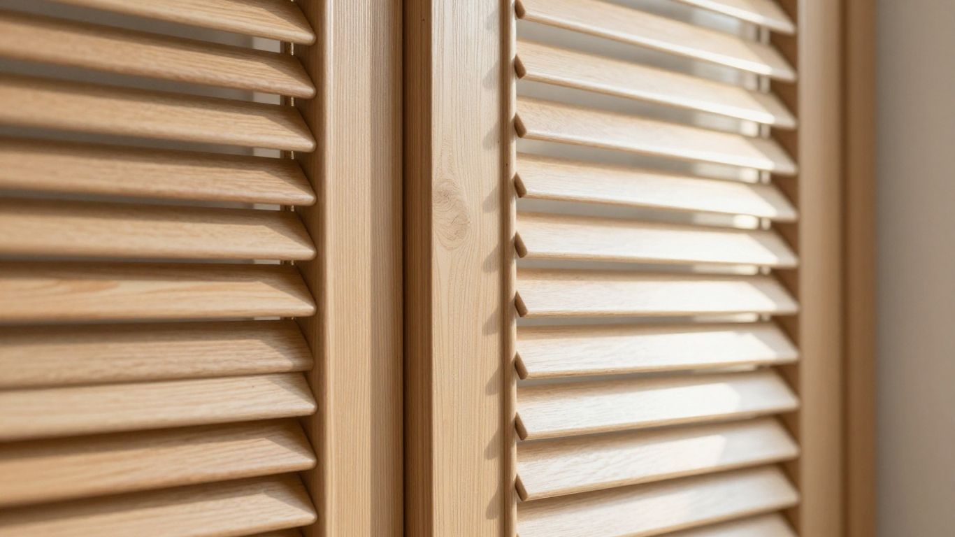 Wood and composite plantation shutters side-by-side.