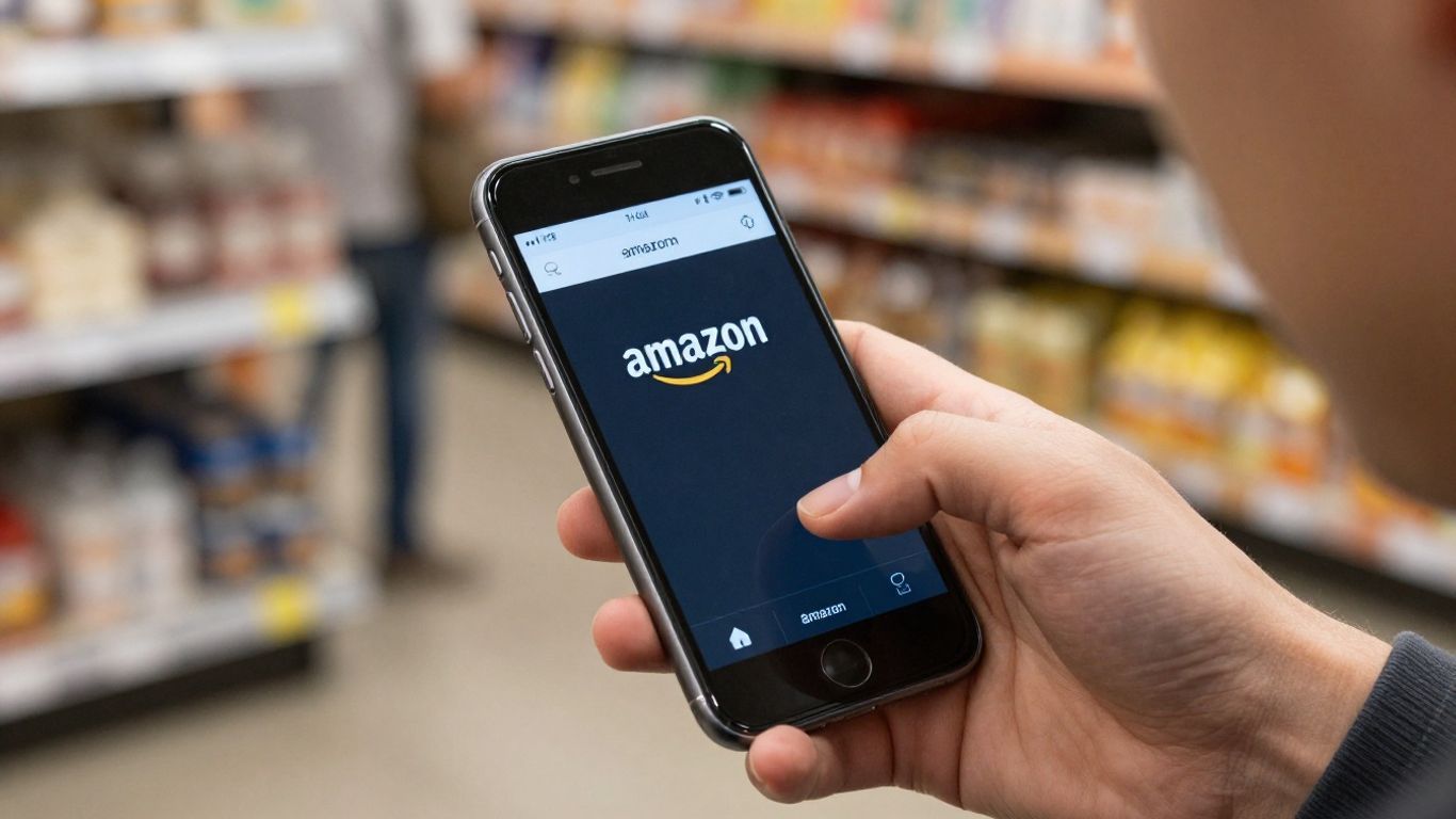 Amazon logo on a smartphone screen